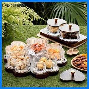 KEMORELA 유리 하트 모양의 그릇 과일 접시-유리 및 나무 과일 스낵 디저트 케이크 접시 가족 파티 장식에