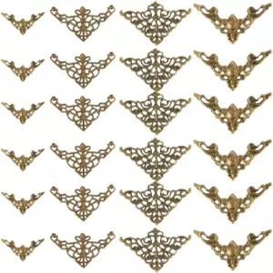 써니클루 4 사이즈 120Pcs 책 코너 프로텍터 필리그리 참 벌크 브론즈 티베트 메탈 중공 삼각 랩 앨범 커버