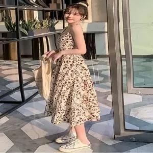 여성 화이트톤 나시 러블리 플라워 패턴 미디원피스 (KYR-WE7C5F8)