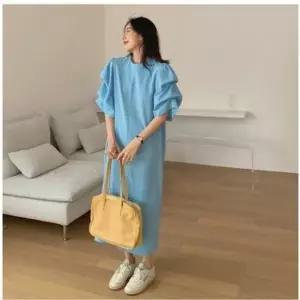 롱원피스 블루 원피스 블랙 앞트임 셔링소매 핑크 (KYR-WD8C51B)