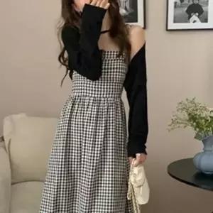 볼레로 가디건 체크 나시 원피스 투피스 세트 (KYR-WBEAE3E)