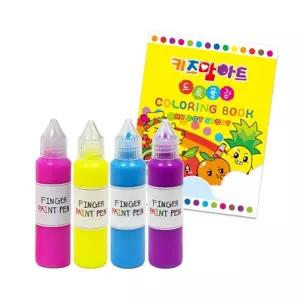 핑거 페인트펜 형광 4색 히아신스+ 마이 도트 스토리 컬러링북 세트물감 학습용 영아 어린이 교육용 미술놀