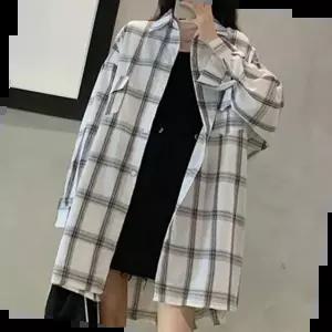 루즈핏셔츠 루즈핏 롱체크셔츠 군살커버 언발길이 옆트임 데일리