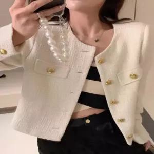 트위드자켓 금장버튼 여성 봄신상 하객룩 데이트 재킷 정장 노카라 자켓 하객