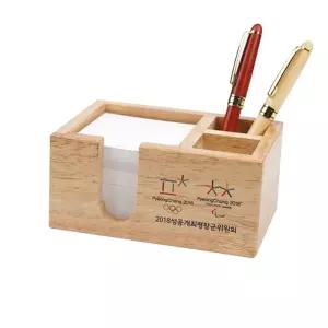 두림 3칸 메모 필통(내츄럴)우드펜꽂이 나무 인쇄 개업선물 사무실 책상 3칸지 종이 원목