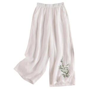 사루엘팬츠 면마풍 7부 와이드 팬츠 여자 포켓포함 냉감 슬랙스 9부 하이웨스트 여유 바지 통기 부드러운 땀 흡수 속건 입고 날씬한 큰 사이즈 무지 하의 통근 외출 평상복