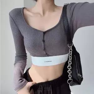 여자 크롭 슬림핏 스타일 골지 긴팔티 추천 밴딩 포인