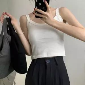 무지 캡내장 크롭 민소매 나시 티셔츠 이너웨어