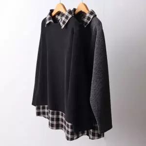 [하프클럽/아이우먼]빅사이즈티 I031L602 체크카라니트긴팔티 RI