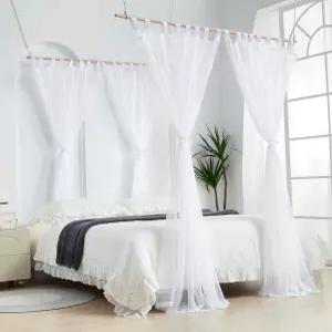 킹 퀸 풀 및 트윈 침대를 위한 폴이 있는 멩게시 캐노피 침대 커튼 여자 성인 침실 장식을 드레이프 시어