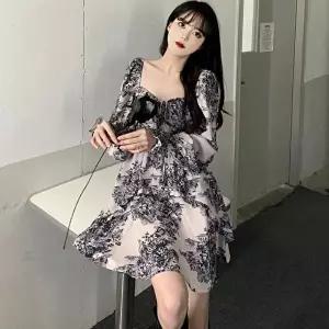 여성 봄 가을 러블리 주름 미니원피스 플라워 원피스 (KYR-WCB77CB)