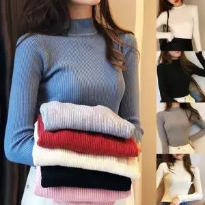 베이직 반목 골지 슬림핏 니트티 데일리 기본아이템 여성반목티