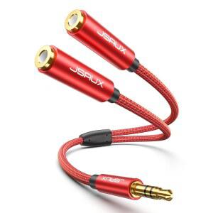 JSAUX 헤드폰 스플리터 4피트, 오디오 3.5mm 남성 TRS에서 2개 듀얼 여성 어댑터 나일론 브레이드 , 삼성, 태블릿, 노트북, 플레이스테이션 등용-