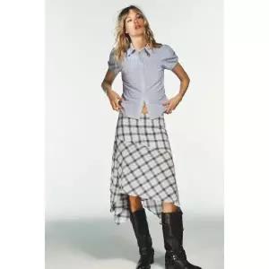 [국내정품]ZARA자라 체크 엘라스틱 포플린 셔츠 - 브라운-블루