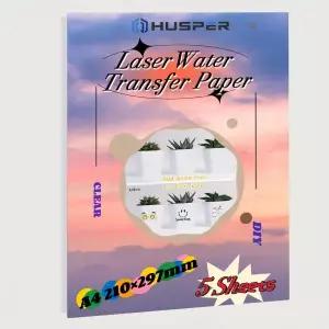 레이저 프린터용 HUSPER 워터 슬라이드 데칼 용지 - 투명 5매 전사 8.3x11.7인치