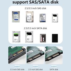하드 드라이브 도크 SAS to USB 3.0 어댑터 최대 20TB 지원 외장 디스크 박스 케이스 2.5/3.5인치 SATA/SAS