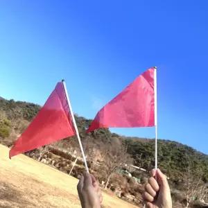 빨간 삼각깃발 10P 행사표시 안전표지 레드 공사 측량 측정 항의 시위 구역