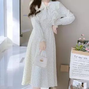 [라일리여성의류] Rly 플라워 봄 롱원피스 리본 셔링 쉬폰 원피스