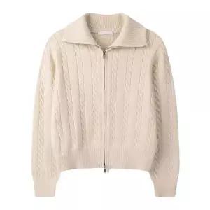 [하프클럽/]여자 로크 세미크롭 케이블 니트 집업 점퍼 SGW-JUA-Q045-크림