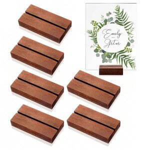 6/12PCS 나무 장소 번호 홀더 웨딩 카드 스탠드 장식을위한 사인 디스플레이 파티 사진 카드 홀더 테이블 홀더