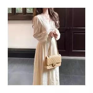 여자 예쁜 쉬폰 원피스 롱 브이넥 긴팔 가을 프렌치 빈티지 슬림핏 A라인 스커트 SPO마켓3