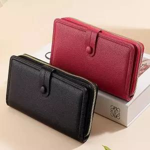 [골드스마일]2컬러 여성 똑딱이 2단 수납 휴대폰 지퍼 장지갑