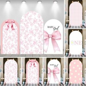 베이비 샤워 단면 아치형 사진 배경 젠더 리빌 임산부 목욕 소녀 생일 파티 웨딩 장식