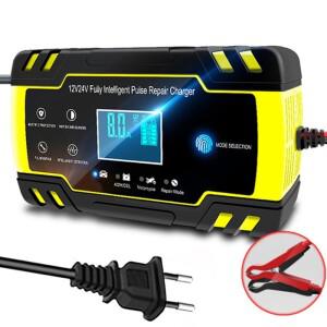 12V 8A 24V 4A 스마트 자동 펄스 수리 충전기 LCD 디스플레이 AGM 젤 자동차 오토바이 트럭 납산 배터리 85
