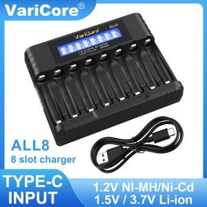 1.5V 리튬 이온/1.2V AA AAA Ni-MH 14500 충전식 배터리용 VariCore 8 슬롯 스마트 배터리 충전기 LCD 디스