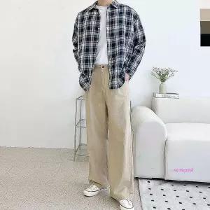 남성와이드 사계절핀턱 하의 반밴딩 남자 세미 면바지 팬츠 코튼 뒷밴딩mno709