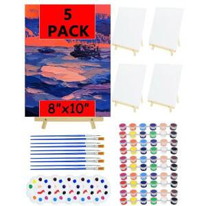 그림을 그리기 위한 8x10인치 캔버스 키트, 페인팅 커플용 10개, 붓 포함, 트레이 페인트 5개, 5팩, 10개 이젤 보드 키트 아크릴