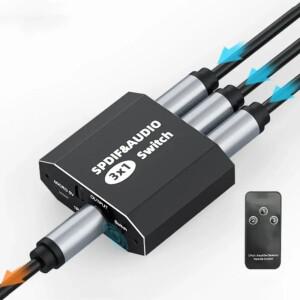 3포트 SPDIF Toslink 오디오 스위치 3x1 디지털 광 스위처 선택기 허브(IR 원격 지원 포함) LPCM 2.0