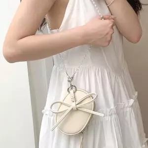 [라일리] Rly 진주스트랩 미니 파우치백 가방 리본장식 크로스백