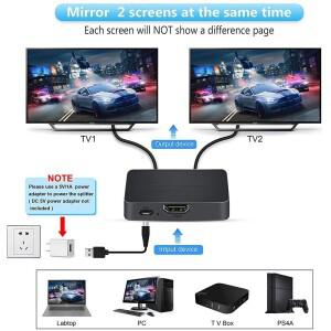 4K HDMI 분배기 1x2 비디오 1입력 2출력 스위치 앰프 1080P 듀얼 디스플레이 (플스호환 PC 노트북 모니터