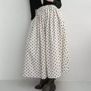 [하프클럽/]여자 봄 플레어 골덴치마 밴딩 도트 맥시 롱스커트