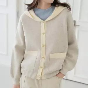 엄마옷 마담4060 모던베이직 후드배색니트울가디건-QCA2602002-