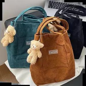 여성 데일리 골지 코듀로이 앞주머니 숄더백 에코백