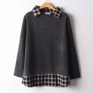 아이우먼 체크카라레이어니트티 RII031M602 빅사이즈