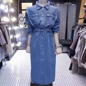 여성 데님 셔츠 롱 원피스 루즈핏 긴 남방 허리 조절 (KYR-WFG79WT)