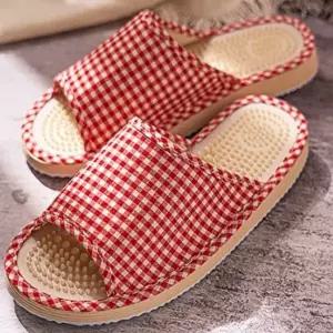 [엄지척]체크 지압거실화 260mm 소음방지슬리퍼 기능성슬리퍼 거실지압실내슬리퍼