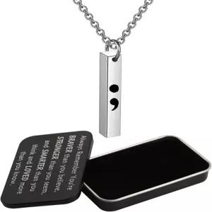 WSNANG 우울증 인식 목걸이 선물 불안 자살 정신 영감 세미콜론 바