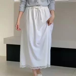 [하프클럽/]여자 레이스 끈밴딩 플레어 빅사이즈 뒤트임 롱스커트