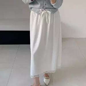 [하프클럽/]여성 레이스 끈 조절 플레어 빅사이즈 트임 롱스커트