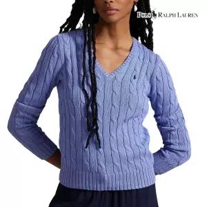 폴로 랄프로렌 여성 피마 코튼 브이넥 꽈배기 니트