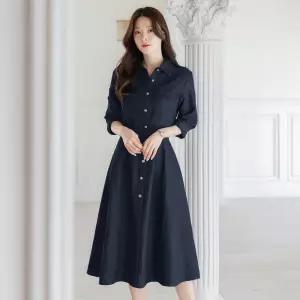 [시크라인] (~XXL까지) 바루 데님 투포켓 벨트 플레어 원피스 봄 가을 하객룩 오피스룩 모임룩 격식룩 빅사이즈