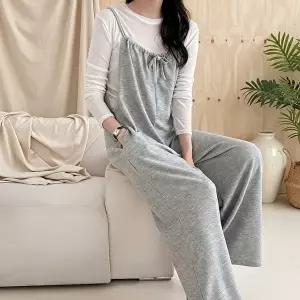 [옷자락]여성 봄 리본끈 점프수트 와이드핏 포켓 레이어드