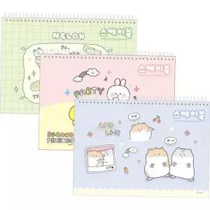 초등학생 드로잉 노트 60p 대용량 파스텔 색상 동물 캐릭터 디자인 링 제본