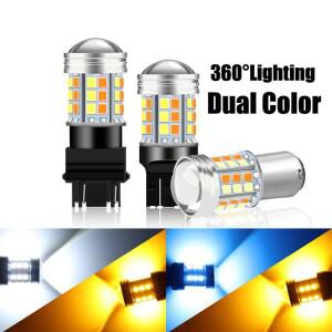1pcs 듀얼 컬러 T20 LED 7443 W215W 전구 1157 BAY15D 45Smd Led T25 P277W 자동차 DRL 회전 신호 램프 조