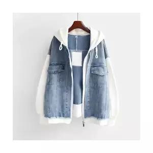 후드 카디건 여성 가디건 빅사이즈 페이크 투피스 데님 봄가을 야구점퍼 admr3