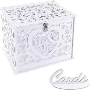 Ywlake 결혼식 돈 상자 홀더 대형 소박한 나무 DIY 봉투 선물 졸업 기념일 생일 파티를 위한 자물쇠 슬롯이